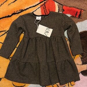 Zara Brown Casual A-line Dress with Long Cuffed Sleeves